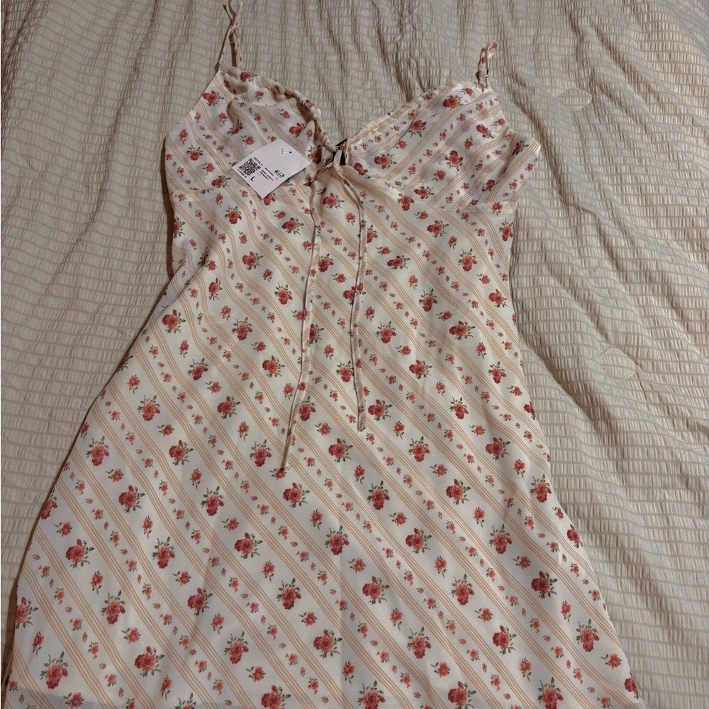Floral Striped Spaghetti Strap Dress